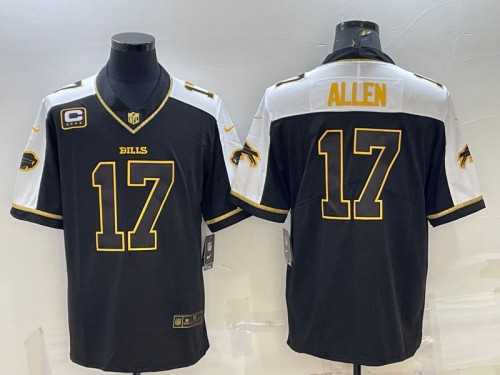 Men%27s Buffalo Bills #17 Josh Allen Black Gold With C Patch Thanksgiving Vapor Untouchable Limited Stitched Jersey